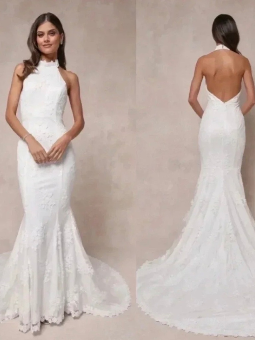 NWT Lulus Dreamy Glamour White Embroidered Halter Mermaid Maxi Wedding Dress M